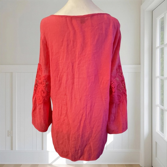 VALERIE STEVENS Women's Pink Crochet Paisley Lace Boho Bell Sleeve Top XL - Picture 6 of 14